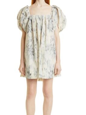 Rebecca Taylor Cream and Gray Floral Babydoll Mini Dress
